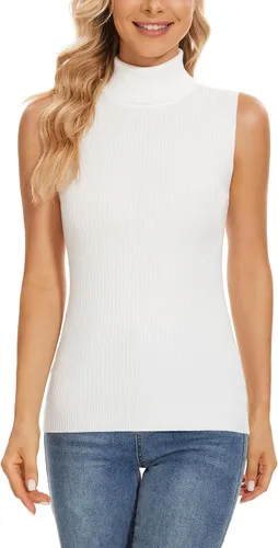 Miniatura 4 de Biffxeu Cuello alto sin mangas para mujer, chaleco ligero de punto sin mangas, cuello alto elástico