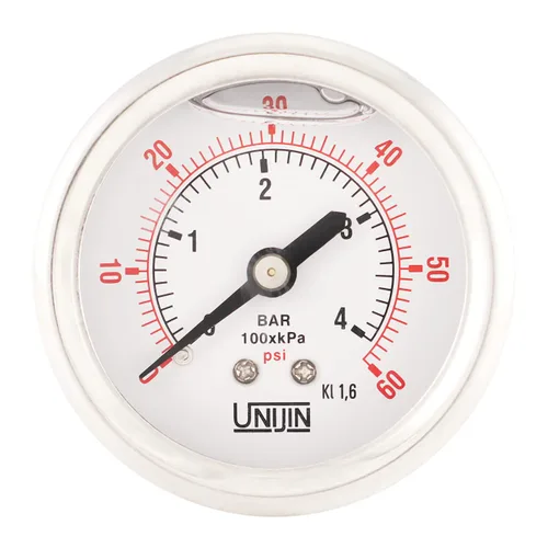 Miniatura 10 de Serie P251 Dial de 2 pulgadas, manómetro lleno de aceite con internos de latón, 0-15 PSI/kPa, ± 1.6% de precisión, 1/4 pulgadas NPT, montaje trasero