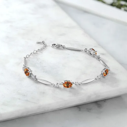 Miniatura 85 de Gem Stone King 925 Sterling Silver Gemstone Birthstone and White Created Sapphire Tennis Bracelet For Women Oval 7X5MM and 2MM 6 Inch + 1 Inch