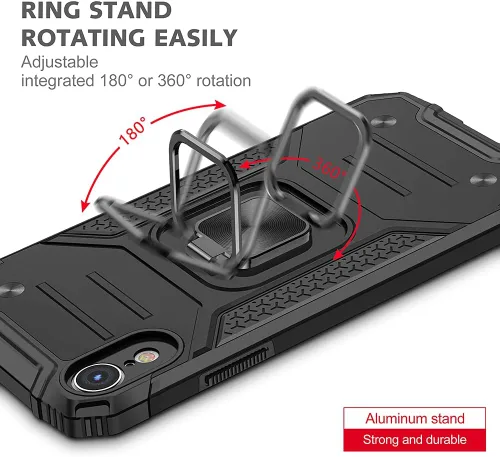 Miniatura 5 de HNHYGETE Funda para iPhone XR con protector de pantalla: (resistente) grado militar giratorio de 360° con función atril a prueba de golpes