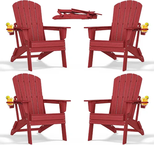 Miniatura 21 de nevilywood Silla Adirondack plegable – Respaldo ergonómico extendido, portavasos – Fácil montaje – Plástico HDPE duradero, resistente a