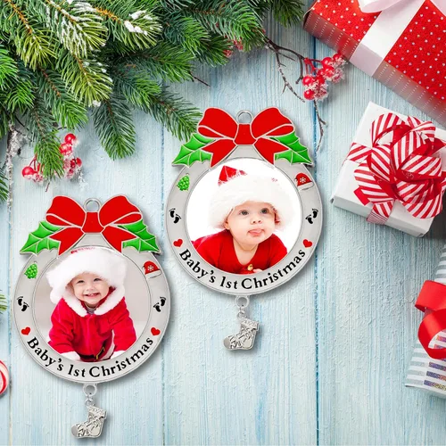 Miniatura 5 de Adorno de Foto de la Primera Navidad del Bebé 2025 Mi 1ra Navidad Marco de Foto de Metal Adorno Colgante de Navidad Primer Recuerdo del Bebé Adornos