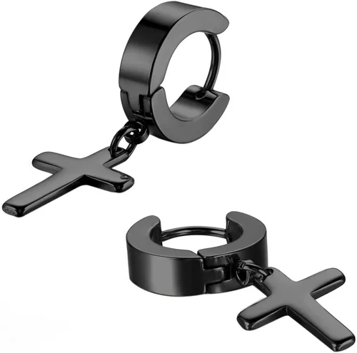 Miniatura 2 de Juego de aretes de cruz de acero inoxidable para hombres y mujeres, aretes colgantes con bisagras para hombres y mujeres, plata, oro, negro
