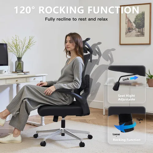Miniatura 3 de Silla de oficina ajustable, silla de computadora ergonómica con soporte lumbar y reposacabezas, silla ejecutiva de respaldo alto con función