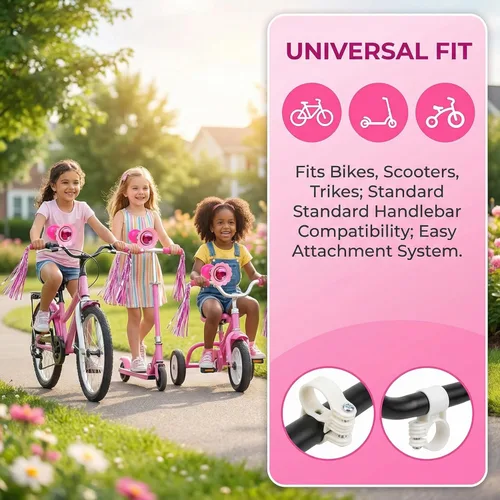 Miniatura 5 de Bocina de bicicleta para niños, campana de bicicleta para niños con 2 asas de bicicleta, accesorios de bicicleta para niñas o niños (rosa)