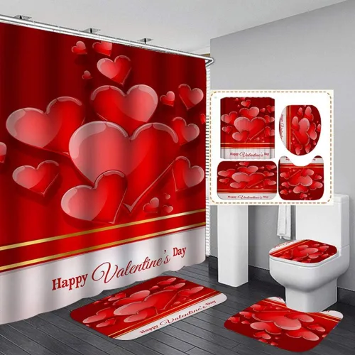 Miniatura 7 de Ochine Juego de cortinas de ducha para el día de San Valentín, cortina de ducha romántica con corazón de amor para decoración de baño