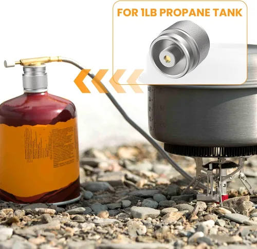 Miniatura 5 de 2 adaptadores de estufa de campamento, adaptador de recipiente de GLP, entrada de tanque de propano de 1 libra, EN417, adaptador de salida