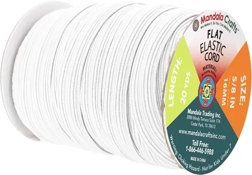 Miniatura 62 de Mandala Crafts - Rollo de cordón elástico plano para costura y manualidades Blanco