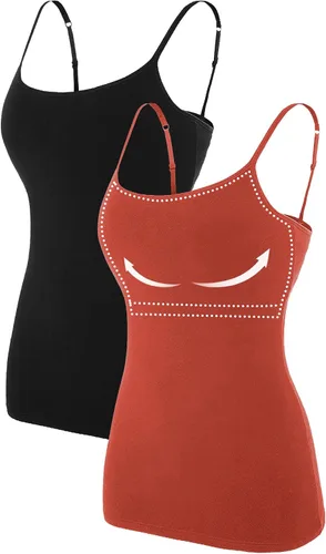 Miniatura 49 de Camisa Attraco de algodón, con tirantes estilo espagueti, con brasier incorporado, 2 paquetes, para mujer