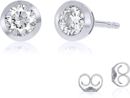 La Joya Aretes de diamantes de 2 quilates cultivados en laboratorio para hombres y mujeres Aretes de oro blanco real de 14 quilates con diamantes