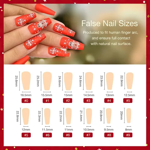 Miniatura 4 de Año Nuevo Navidad Prensa en Uñas Largas Ataúd Acrílico Uñas Falsas Kit Navidad Copo de Nieve Decoración de Uñas Falsas Bailarina Uñas Falsas Puntas