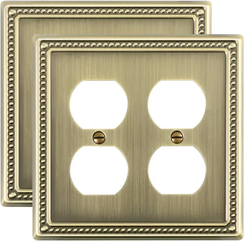 Miniatura 26 de Paquete de 2 placas de triple interruptor de luz de palanca, cubiertas decorativas de perlas, placa de pared de metal de 3 segmentos de latón Latón