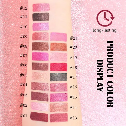 Miniatura 7 de evpct Juego de delineador de labios y lápiz labial metálico rosa claro, para mujeres, de larga duración, impermeable, 24 unidades, color rosa claro