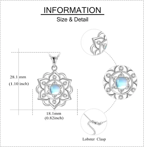 Miniatura 6 de Collar de loto de plata de ley 925, collar con colgante de piedra lunar, joyería de loto para yoga para mujer, Piedra de luna