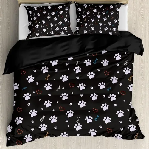 Miniatura 24 de Juego de funda de edredón con diseño de pata de perro, diseño de pata de cachorro, color beige, con 2 fundas de almohada