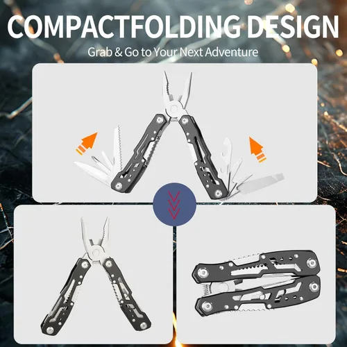 Miniatura 4 de Multiherramienta táctica 14 en 1 con mecanismo de bloqueo y pala plegable, equipo de supervivencia para camping, nieve, senderismo, caza