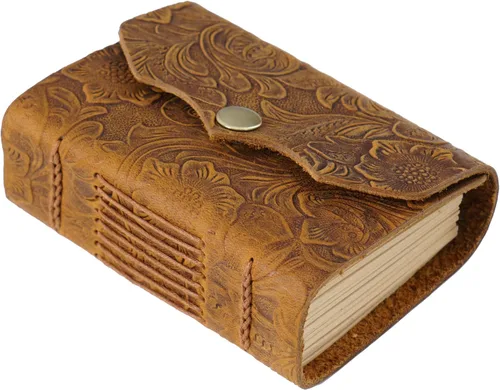 Miniatura 7 de Acidea Cuaderno de bolsillo de cuero, 4.3 x 3 pulgadas, cuaderno de bocetos vintage de cuero auténtico, sin forro, 320 páginas, papel kraft pequeño
