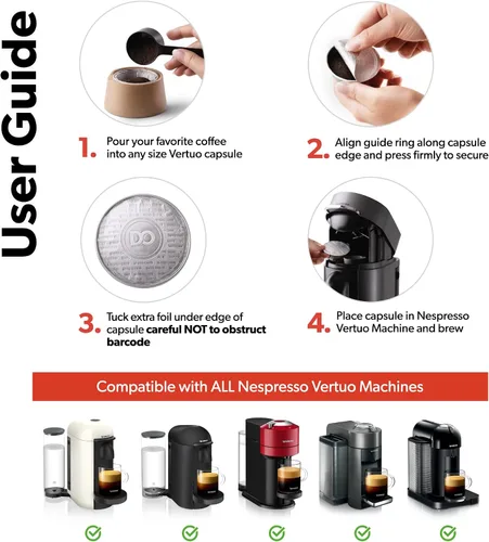 Miniatura 4 de di Oro Caffè - Tapas reutilizables para cápsulas de café compatibles con máquinas Nespresso VertuoLine para reutilizar cápsulas de café Vertuo