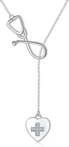 JZMSJF Collar con dije de corazón de plata de ley S925, con dije de corazón y cruz, fe, infinito, gargantilla en Y, regalos de joyería para mujer