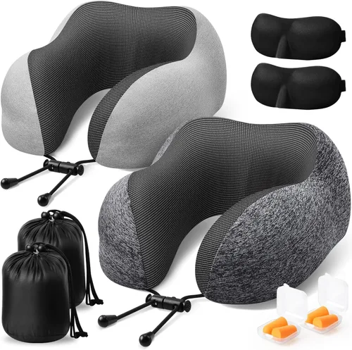 Miniatura 8 de ExploreBliss Almohada de Viaje, Almohadas de Viaje para Dormir en Avión, Almohada para el Cuello con Funda Extraíble y Cierre Ajustable, Juego