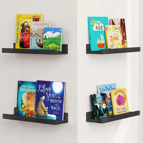 Miniatura 9 de Forbena Estante de repisa negra para fotos, estantes flotantes con borde para pared, estantes de pared pequeños para baño, dormitorio, cocina