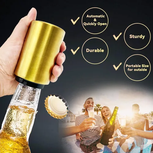 Miniatura 4 de Daily Treasures Abrebotellas automático de cerveza, abridor magnético de botellas con caja de madera, abrebotellas a presión, no daña la tapa