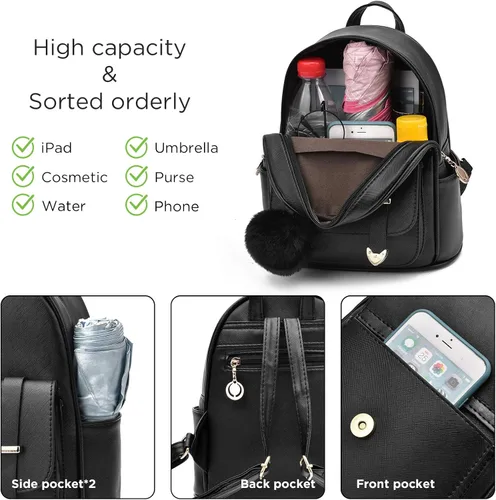 Miniatura 5 de I IHAYNER Mochila de moda para niñas, mini mochila para mujeres, adolescentes y niñas, monederos de piel sintética con pompón, bolsa de hombro