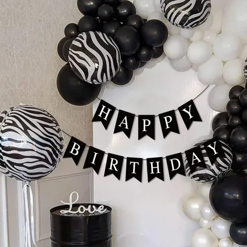 Miniatura 6 de Hooqict Cartel de feliz cumpleaños negro para telón de fondo, decoraciones de cumpleaños negras para hombres y mujeres, suministros de fiesta
