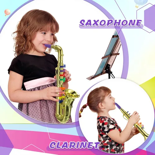 Miniatura 4 de Treela Juego de 4 instrumentos musicales para niños, clarinete de juguete saxofón, trompeta y trompeta para principiantes con más de 10 teclas