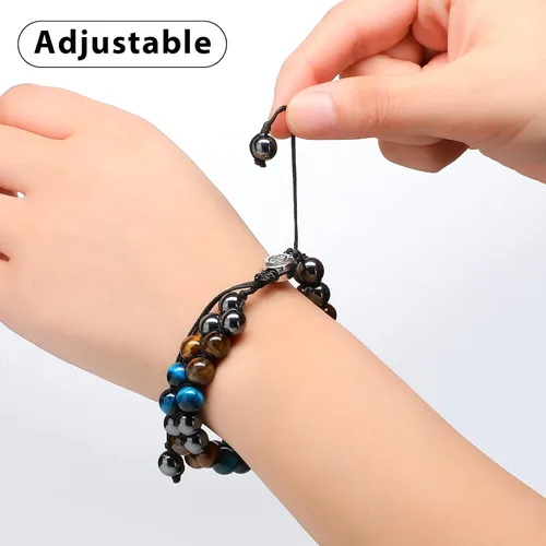 Miniatura 3 de 2 pulseras de cuentas de roca de lava, pulsera de triple protección, pulsera de hematita, obsidiana negra, ojo de tigre, pulsera de cuentas