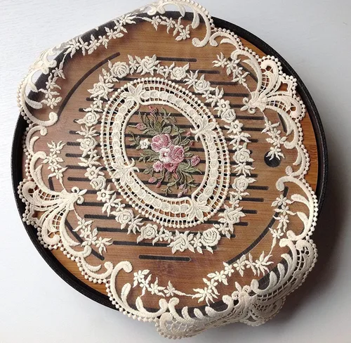 Miniatura 3 de Paquete de 2 manteles individuales de encaje retro, tapetes de ganchillo francés, manteles de mesa bordados a mano, manteles individuales beige