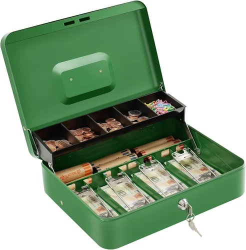 Miniatura 11 de Caja de efectivo con cerradura de combinación, caja de dinero de metal para caja registradora, caja de seguridad grande para dinero 11.8 x 9.4 x