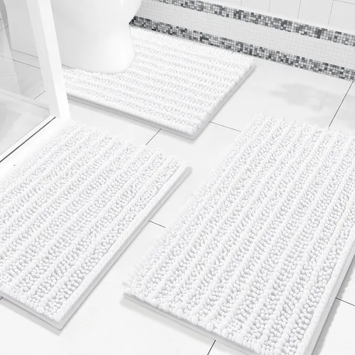 Miniatura 18 de Arotive Juego de 3 alfombras de baño de chenilla, extra suaves, absorbentes, peludas y de contorno en forma de U, antideslizantes, lavables a