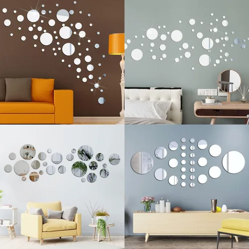 Miniatura 6 de Paquete de 10 hojas de espejo redondas de 6 pulgadas, azulejos de espejo circulares acrílicos autoadhesivos para decoración de paredes, centros