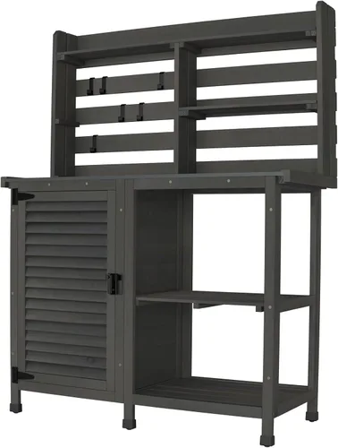 Miniatura 9 de GDLF Mesa de banco para macetas, banco de trabajo grande para jardín, al aire libre, estación de trabajo de mesa de metal con estante de gabinete