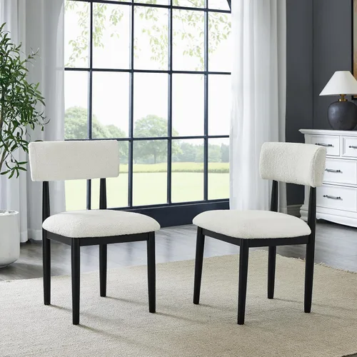 Roundhill Furniture Ellis Boucle - Juego de 2 sillas de comedor tapizadas, color blanco y negro mate