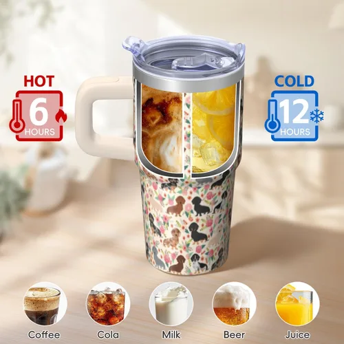 Miniatura 6 de Dachshund - Vaso de viaje aislado de acero inoxidable de 20 onzas con asa y pajilla, regalo para mujer, para el Día de la Madre, a prueba de fugas