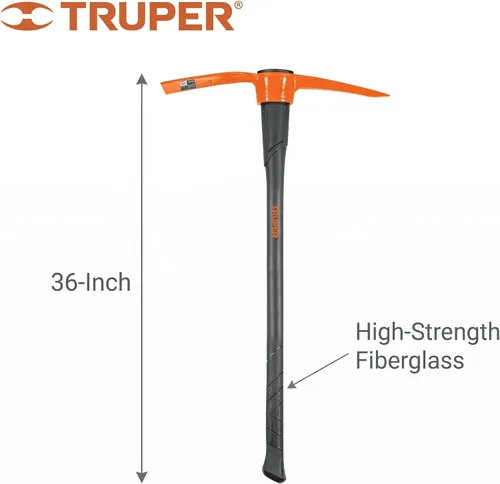Miniatura 4 de Truper Pick Mattock de 5 libras, mango de fibra de vidrio resistente de 36 pulgadas con agarre que absorbe los golpes, herramienta de excavación