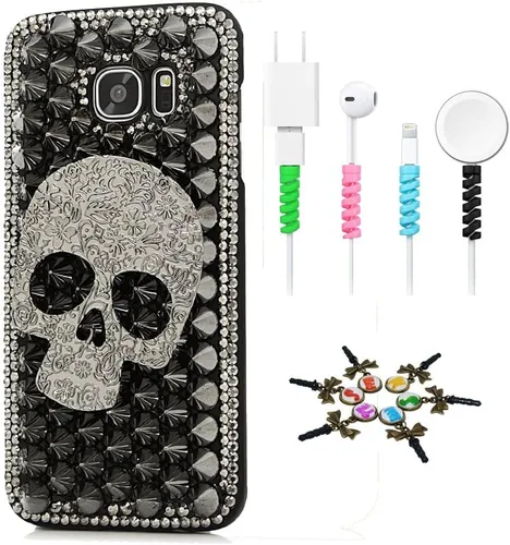 Miniatura 10 de Sparkle Funda compatible con Samsung Galaxy J2 Prime – Elegante funda 3D hecha a mano con diseño de calavera grande con protector de cable