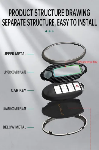 Miniatura 3 de ontto Funda para llave de automóvil compatible con llavero Nissan, carcasa de metal con textura de carbono, compatible con llave remota Infiniti