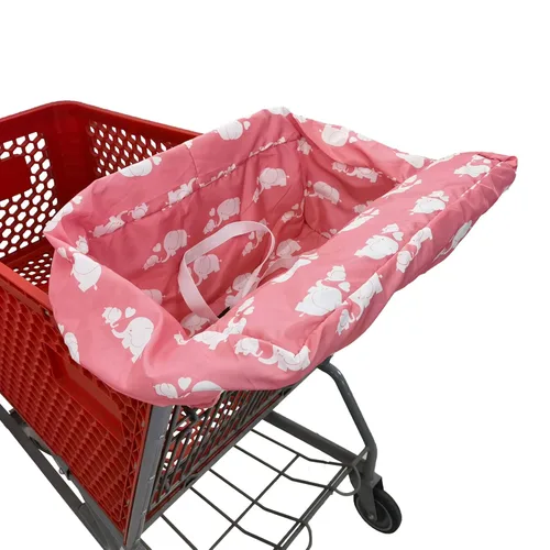 Miniatura 6 de Pozico Funda para Carrito de Compras para Bebé Niña o Niño, Lavable a Máquina/Portátil con Bolsa de Transporte - Elefante Rosa Blanco Elefante