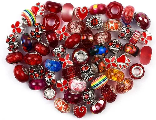 Miniatura 19 de 60 piezas de cuentas europeas surtidas con núcleo de cobre, espaciador de resina de agujero grande, sin núcleo de cobre, cuentas coloridas