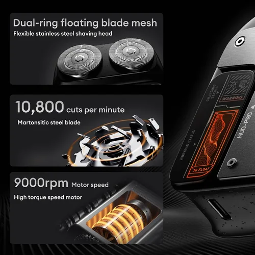 PAXA Mini afeitadora eléctrica para hombres, maquinilla de afeitar eléctrica de 9000 rpm para hombres, afeitadora magnética de doble cabezal Gris