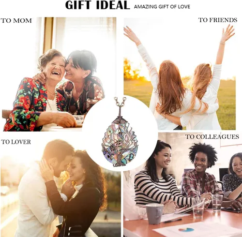 Miniatura 7 de sedmart Collar con dije de concha de abulón con forma de lágrima, envoltura de alambre, concha de abulón, collar de moda para mujer, collar hecho a