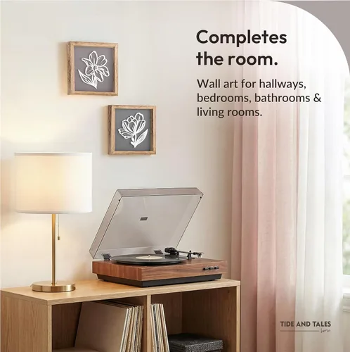 Miniatura 9 de Tide and Tales Arte de pared floral botánico 3D (juego de 2 marcos) listo para colgar, decoración bohemia ligera para paredes, decoraciones Naturales