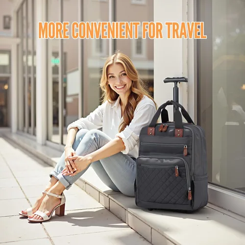 Miniatura 9 de Mochila con ruedas, mochila de viaje con ruedas, aprobada por vuelo, antirrobo, para laptop de 15.7 pulgadas, con puerto USB para hombres y mujeres