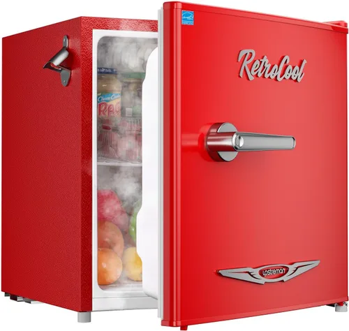 Miniatura 10 de Upstreman Mini refrigerador retro de 1.7 pies cúbicos, bajo ruido, ahorro de energía, termostato ajustable, una sola puerta, abrebotellas lateral