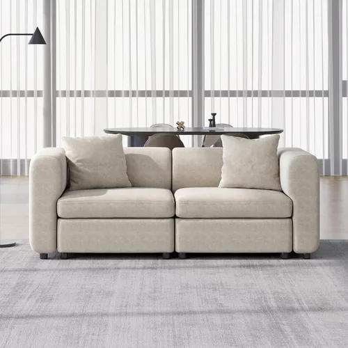 Guyii Sofá Seccional de Terciopelo, Sofá Loveseat Moderno de Gran Tamaño con 2 Almohadas, Sofá Convertible de 81.88 pulgadas de Largo con Cojines,