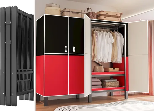 Miniatura 13 de Armario portátil resistente de 49.2 pulgadas con cubierta, sistema de armario de ropa de metal cubierto plegable de 1500 libras, perchero resistente