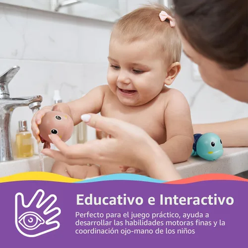 Miniatura 5 de LiKee Juguetes de baño, paquete de 3 con 3 colores, lindas tortugas de natación, juguetes de cuerda para bebés de 1 año en adelante, juguetes